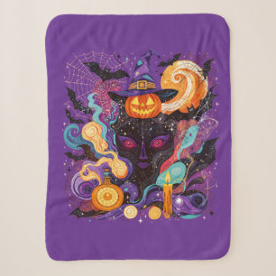 Mystical Halloween Witch Face Sherpa Blanket