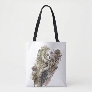 Mystical Hand and Crescent Moon Boho Watercolor Fl Tote Bag