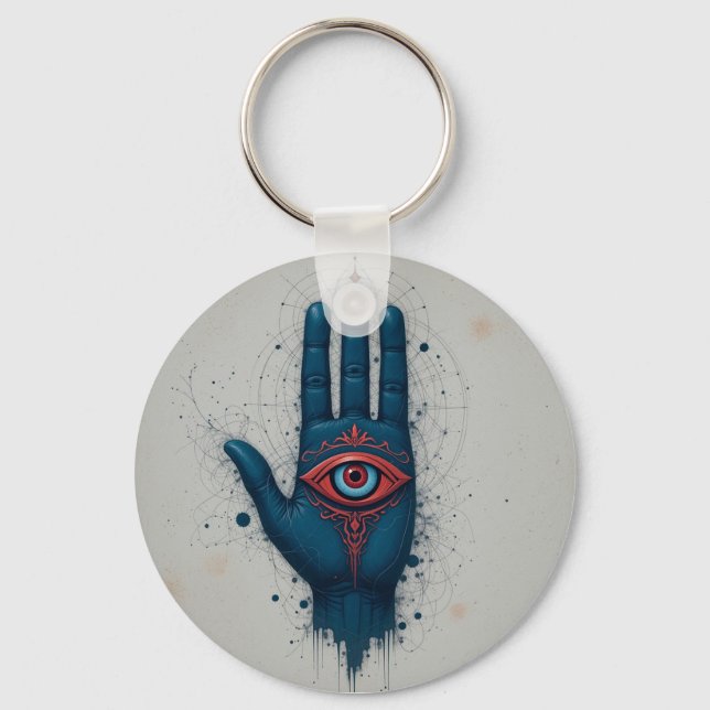 Mystical Hand Illustration with Red Eye Key Ring (Front)