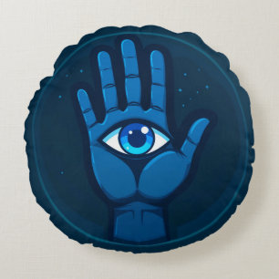 Mystical Hand With Eye Symbol Round Cushion