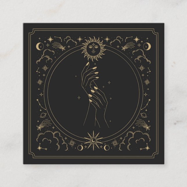 Mystical Hands Long Nails Celestial Nail Artist  Square Business Card (Front)
