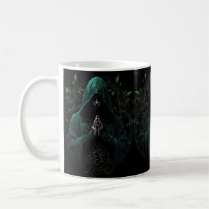 Mystical Hooded Figure in Green Praying Coffee Mug