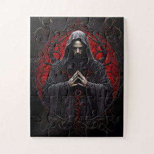 Mystical Hooded Figure in Red Praying Jigsaw Puzzle