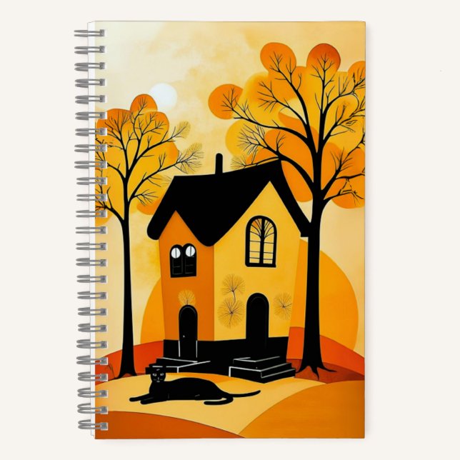 Mystical House with Black Cat Notebook (Front)