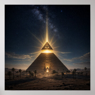 Mystical Illuminated Pyramid at Night Poster
