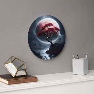 Mystical Japanese Style Pink Tree Large Clock