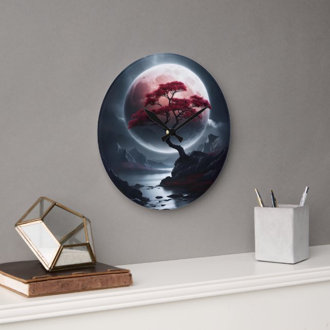 Mystical Japanese Style Pink Tree  Large Clock (Office)