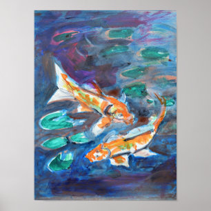 Mystical Koi Pond Impressionist Poster