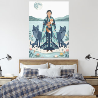 Mystical Lake Guardian Art Print - Folk Art Woman