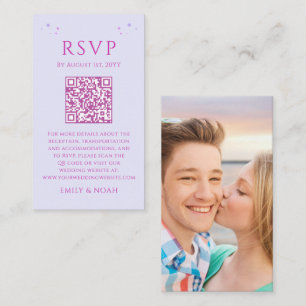 Mystical Lavender Pink Budget QR Code RSVP Photo Enclosure Card