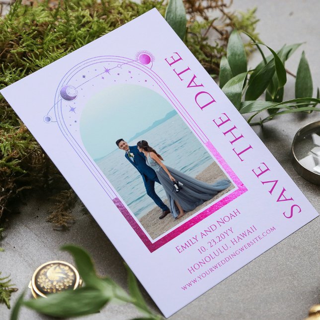 Mystical Lavender Pink Celestial Two Photo Save The Date (Creator Uploaded)