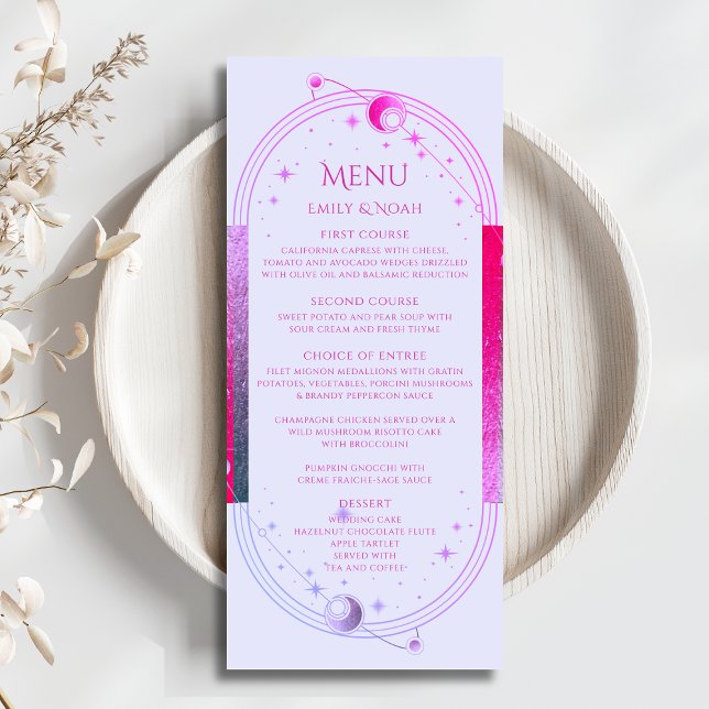 Mystical Lavender Pink Sun Moon Astronomy Wedding Menu (Creator Uploaded)