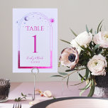 Mystical Lavender Pink Sun Moon Astronomy Wedding Table Number<br><div class="desc">Mystical Lavender Pink Sun Moon Astronomy Wedding Table Numbers features a purple and pink sun, moon and stars frame on a pastel lavender background. Inside is your custom wedding invitation information. Personalise by editing the text in the text boxes. NOTE: Please customise with table numbers one by one and add...</div>