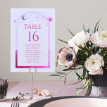 Mystical Lavender Pink Sun Moon Astronomy Wedding Table Number<br><div class="desc">Mystical Lavender Pink Sun Moon Astronomy Wedding Table Numbers With Guest Names features a purple and pink sun, moon and stars frame on a pastel lavender background. Inside is your the table number with the guest names. Personalise by editing the text in the text boxes. NOTE: Please customise with table...</div>