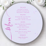 Mystical Lavender Pink Sun Moon Space Wedding Menu<br><div class="desc">Mystical Lavender Pink Sun Moon Stars Space Wedding Menu Cards features simple purple stars on a pastel lavender background with your menu details in the centre in modern pink calligraphy script. Personalise by editing the text in the text boxes provided. Designed by Evco Studio www.zazzle.com/store/evcostudio</div>