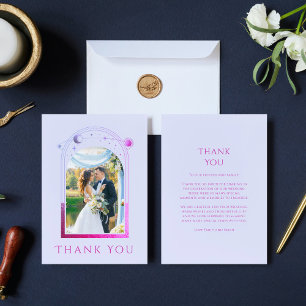 Mystical Lavender Pink Sun Moon Star Photo Wedding Thank You Card