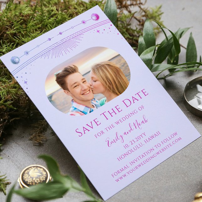 Mystical Lavender Pink Sun Moon Star Space Save The Date (Creator Uploaded)