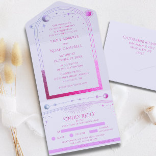 Mystical Lavender Pink Sun Moon Stars Space All In One Invitation