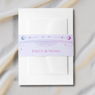 Mystical Lavender Pink Sun Moon Stars Wedding  Invitation Belly Band