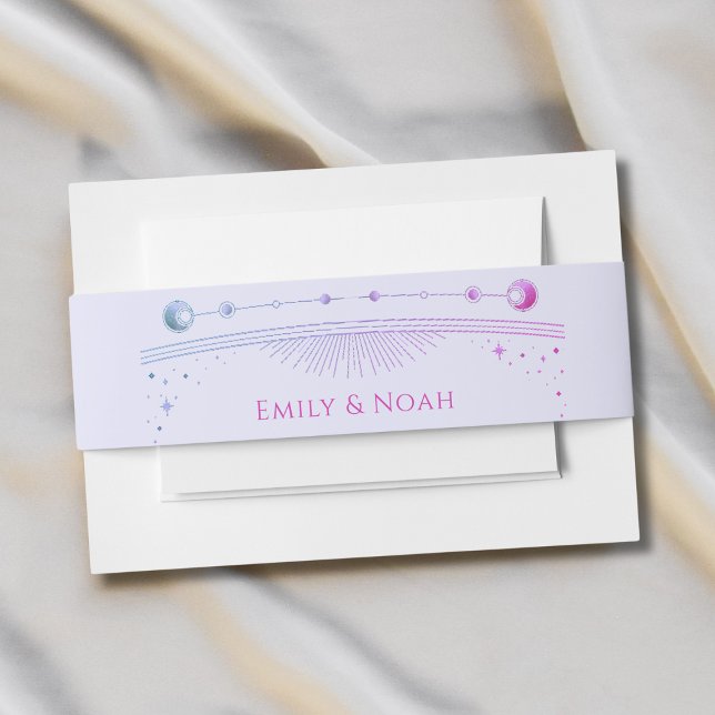 Mystical Lavender Pink Sun Moon Stars Wedding  Invitation Belly Band (Creator Uploaded)