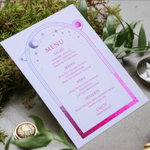 Mystical Lavender Pink Sun Moon Stars Wedding Menu