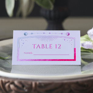 Mystical Lavender Pink Sun Moon Stars Wedding Place Card