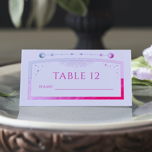Mystical Lavender Pink Sun Moon Stars Wedding Place Card (Creator Uploaded)