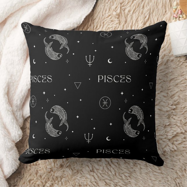 Mystical Libra Zodiac Pattern in Black and White Cushion (Blanket)