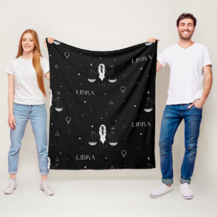Mystical Libra Zodiac Pattern in Black and White Fleece Blanket