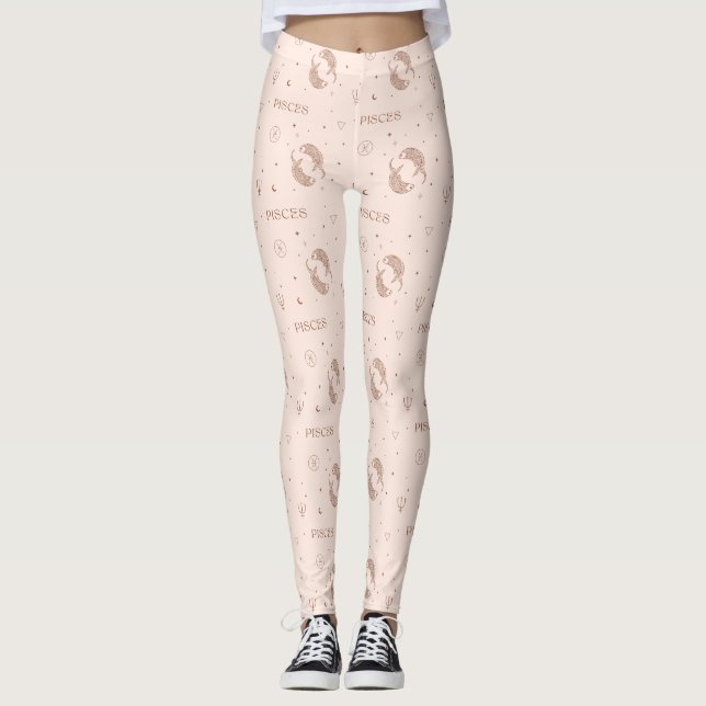 Mystical Libra Zodiac Pattern in Brown & Burgundy Leggings (Front)