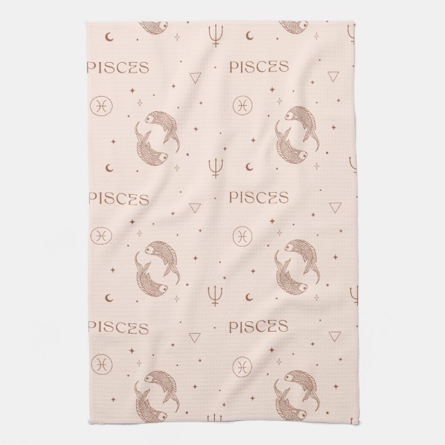 Mystical Libra Zodiac Pattern in Brown & Burgundy Tea Towel (Vertical)