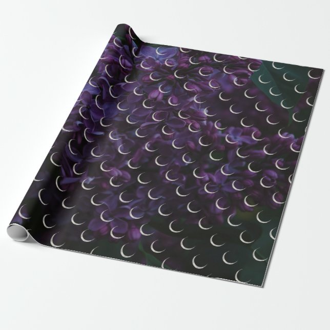 Mystical Lilac Crescent Moon Wrapping Paper (Unrolled)