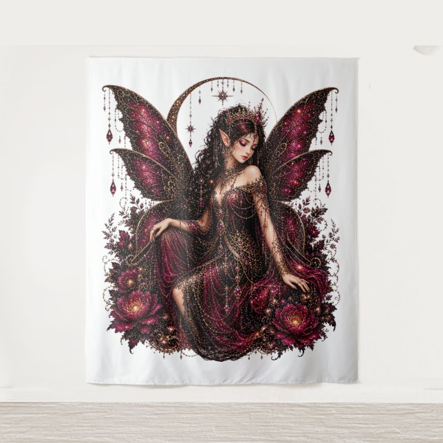 Mystical Lotus Fairy Art Tapestry (Front)