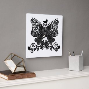 Mystical Luna Moth   Celestial Gothic Insect Art   Square Wall Clock