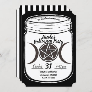 Mystical Magic Moons Mason Jar Halloween Party Invitation