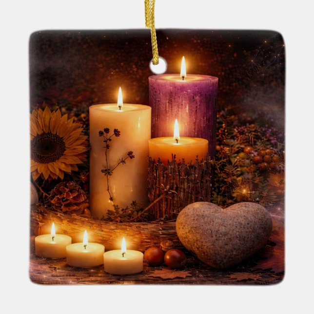Mystical Magical Autumn Candles  Ceramic Ornament (Front)