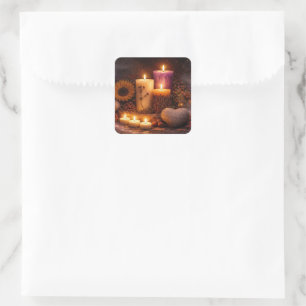 Mystical Magical Candles Heart Rock Square Sticker