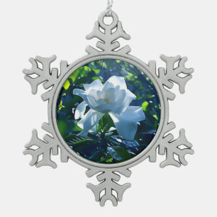 Mystical Magnolia Snowflake Pewter Christmas Ornament