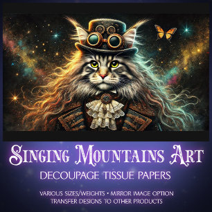 Mystical Maine Coon Victorian Steampunk Decoupage Tissue Paper