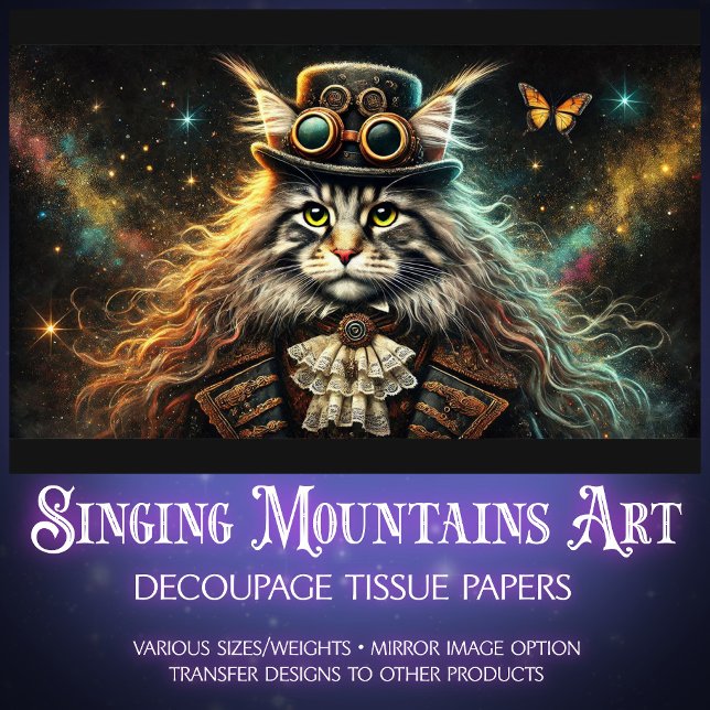 Mystical Maine Coon Victorian Steampunk Decoupage  Tissue Paper (Creator Uploaded)