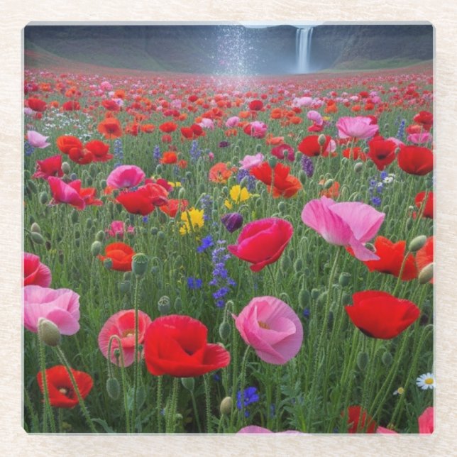 Mystical Meadow of Colors Glass Coaster (Front)