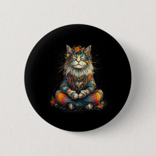 Mystical Meditating Cat - Boho Zen Artwork - Yoga  6 Cm Round Badge