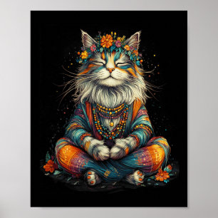 Mystical Meditating Cat - Boho Zen Artwork - Yoga Poster