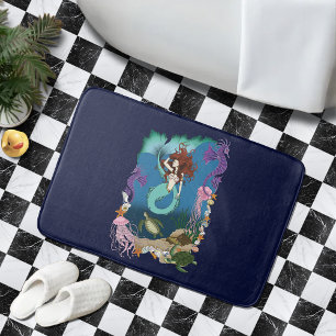 Mystical Mermaid Ocean Fantasy Blue Sea-Life Bath Mat
