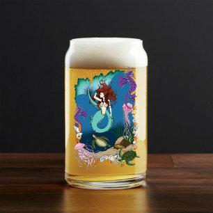 Mystical Mermaid Ocean Fantasy Blue Sea-Life Can Glass
