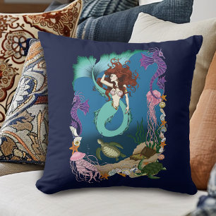 Mystical Mermaid Ocean Fantasy Blue Sea-Life Cushion