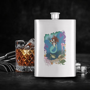 Mystical Mermaid Ocean Fantasy Blue Sea-Life Hip Flask