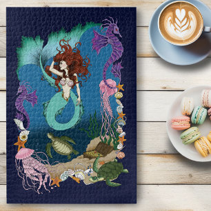 Mystical Mermaid Ocean Fantasy Blue Sea-Life Jigsaw Puzzle