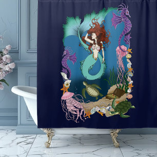 Mystical Mermaid Ocean Fantasy Blue Sea-Life Shower Curtain