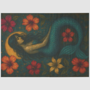 Mystical Mermaid with Hibiscus Flowers Decoupage Tissue Paper